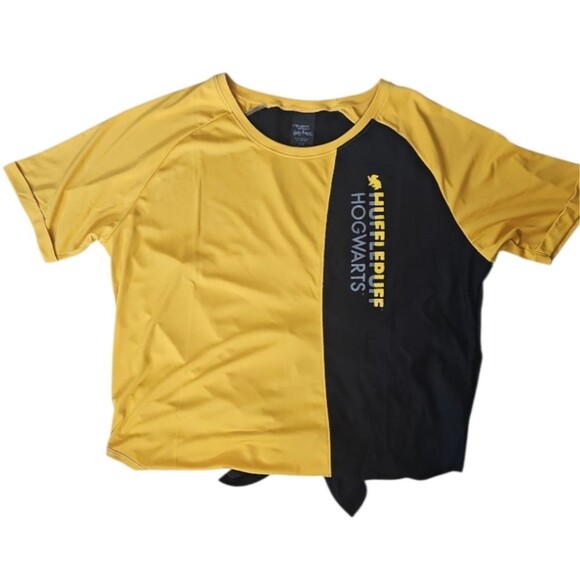 Hufflepuff Hogwarts Tie Back Athletic Tee Sz 2x Yellow Black Split Color NWT - Picture 16 of 16